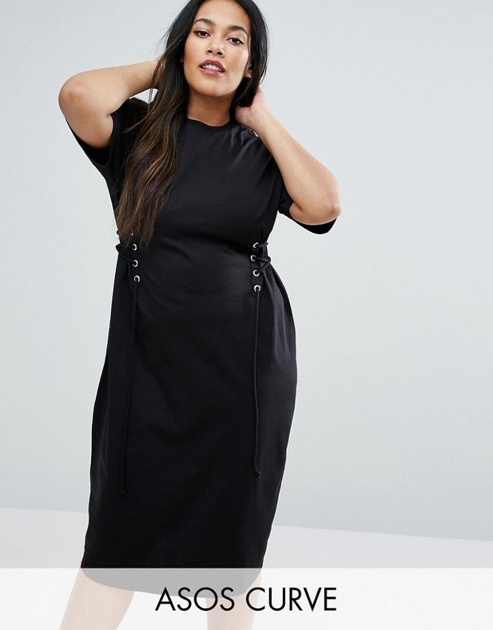 Asos Curve Midi T-shirt Dress With Corset Detail - Black