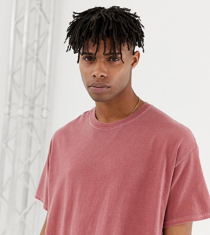 Reclaimed Vintage Inspired Overdye Tee In Burgundy - Red