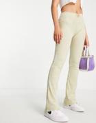 Topshop Space Dye Front Piece Flared Pants In Ecru-white