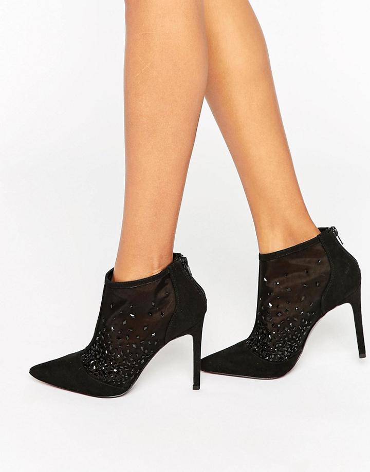 Aldo Mesh Detail Point Heeled Boots - Black