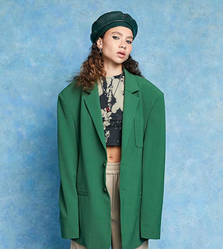 Collusion Unisex Oversized Dad Blazer In Green
