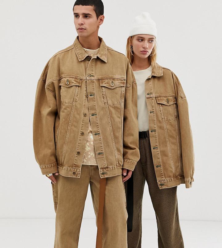 Collusion Unisex Extreme Oversized Denim Jacket In Sand - Beige