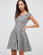Closet Bardot Skater Dress In Floral Jacquard - Black