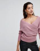 Parallel Lines Off The Shoulder Sweater In Rib Knit - Pink