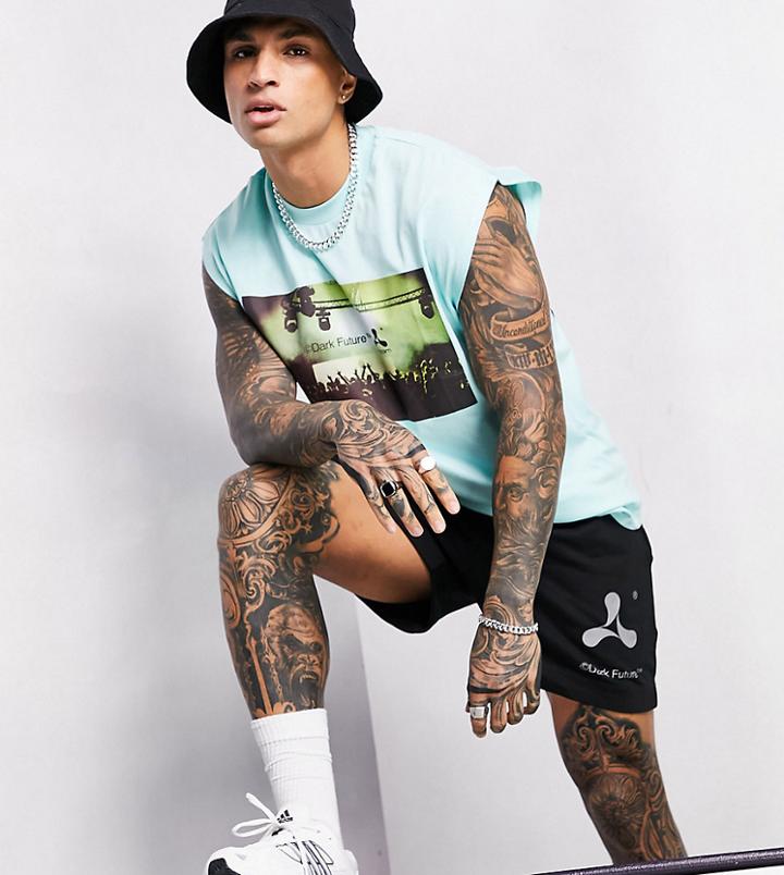 Asos Dark Future X Cream Oversized Tank With Graphic Prints In Blue-blues
