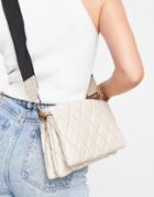 Asos Design Multi Gusset Crossbody Bag In Stone Padded Diamond Quilt-neutral