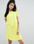 Asos T-shirt Dress With Gathered Front - Yellow