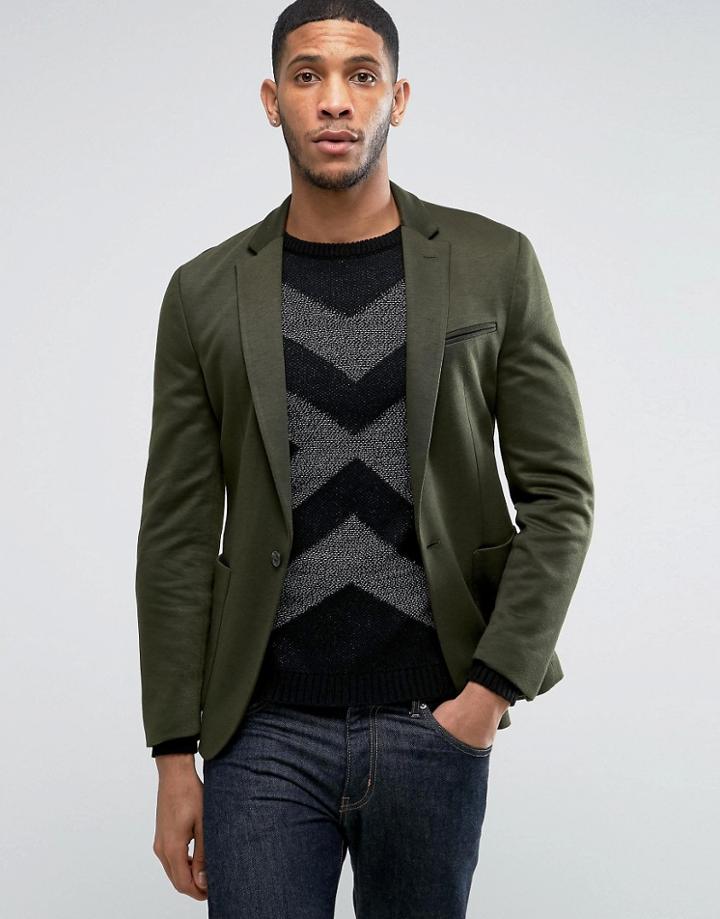 Asos Super Skinny Blazer In Green Jersey - Green