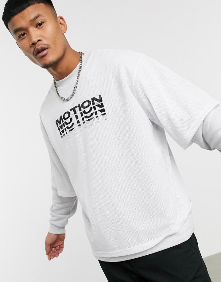 Asos Design Oversized Double Layer Sweatshirt In White Marl With Mesh
