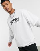 Asos Design Oversized Double Layer Sweatshirt In White Marl With Mesh