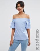 Asos Petite Off The Shoulder Top In Cotton - Blue