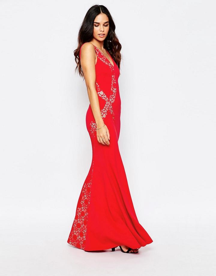 Jessica Wright Lena Maxi Dress With Lace Panels - Red