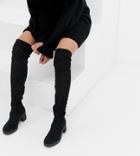 Miss Selfridge Over The Knee Chunky Heel Boots In Black