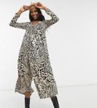 Asos Design Maternity Button Front Relaxed Jumpsuit In Animal Print-multi