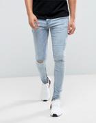 Sixth June Super Skinny Jeans In Lightwash Blue With Knee Rips - Blue