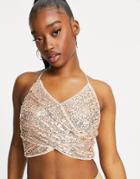 Jaded Rose Set Wrap Crop Top In Rose Gold Sequin-pink
