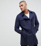 Asos Tall Shower Resistant Double Breasted Trench In Navy - Navy