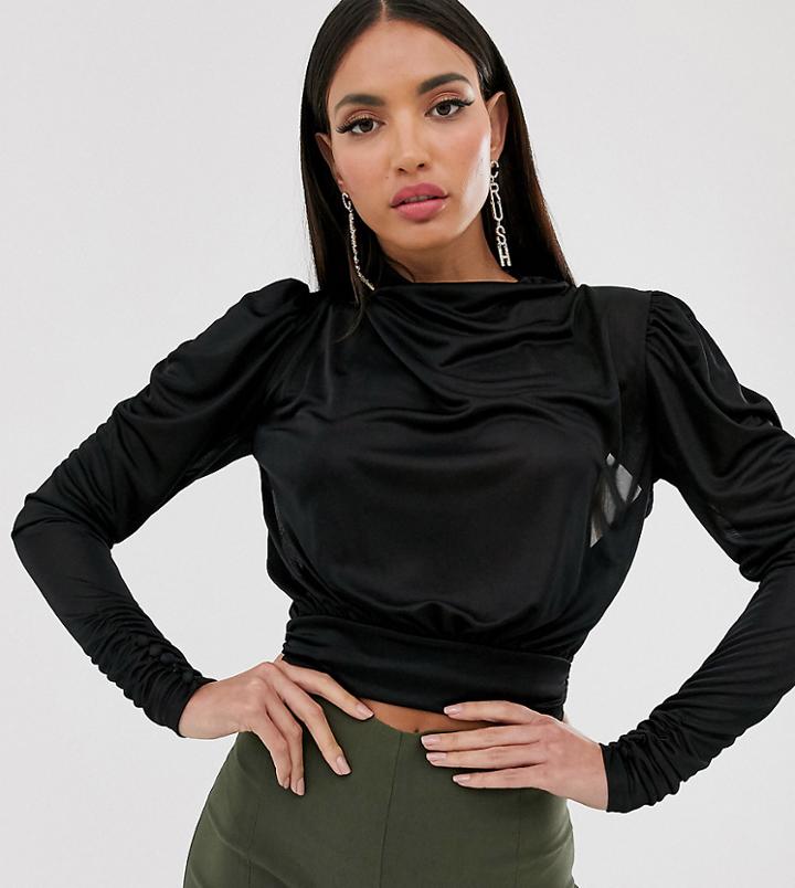 Asos Design Tall Cowl Neck Long Sleeve Backless Top In Black