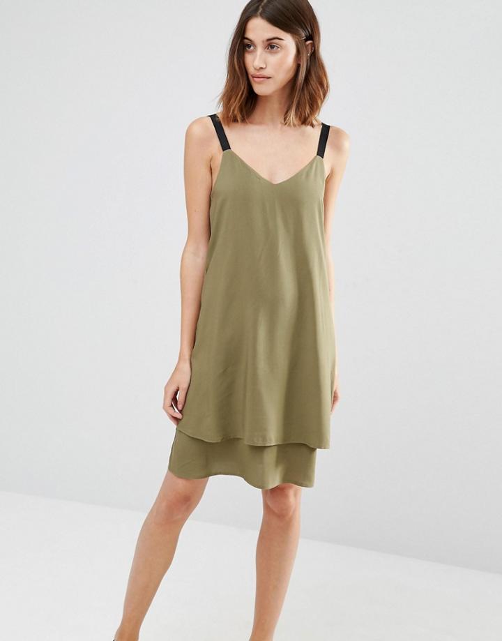 Warehouse Double Layer Cami Dress - Khaki
