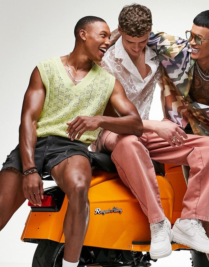 Asos Design Shrunken Textured Tank In Light Green