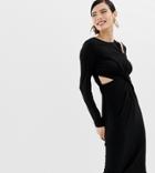 Miss Selfridge Bodycon Midi Dress With Cut Out Detail In Black