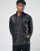 Bl7ck Bomber Biker Jacket In Faux Leather - Black