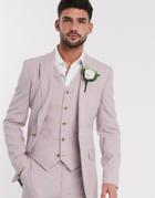 Asos Design Wedding Skinny Suit Jacket In Crosshatch In Rose Pink