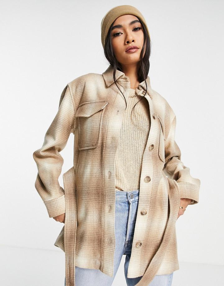 & Other Stories Check Print Overshirt Jacket In Beige-neutral