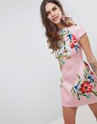 Asos Design Seamed Floral Shift Mini Dress - Multi