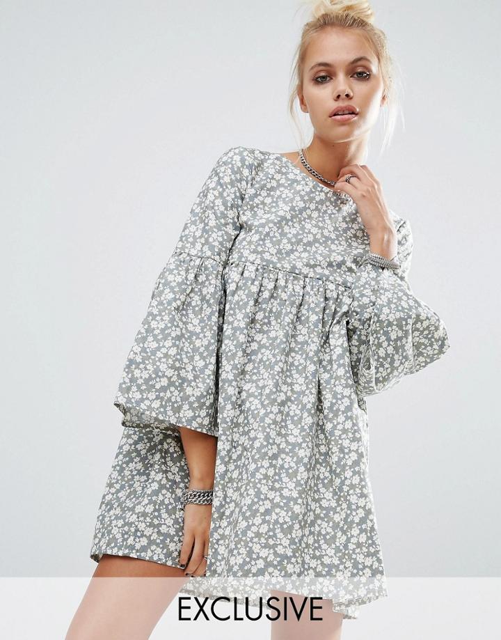 Milk It Vintage Smock Dress In Mini Floral - Black