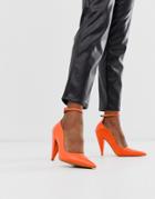 Asos Design Producer Premium Leather High Heeled Pumps In Bright Coral-pink