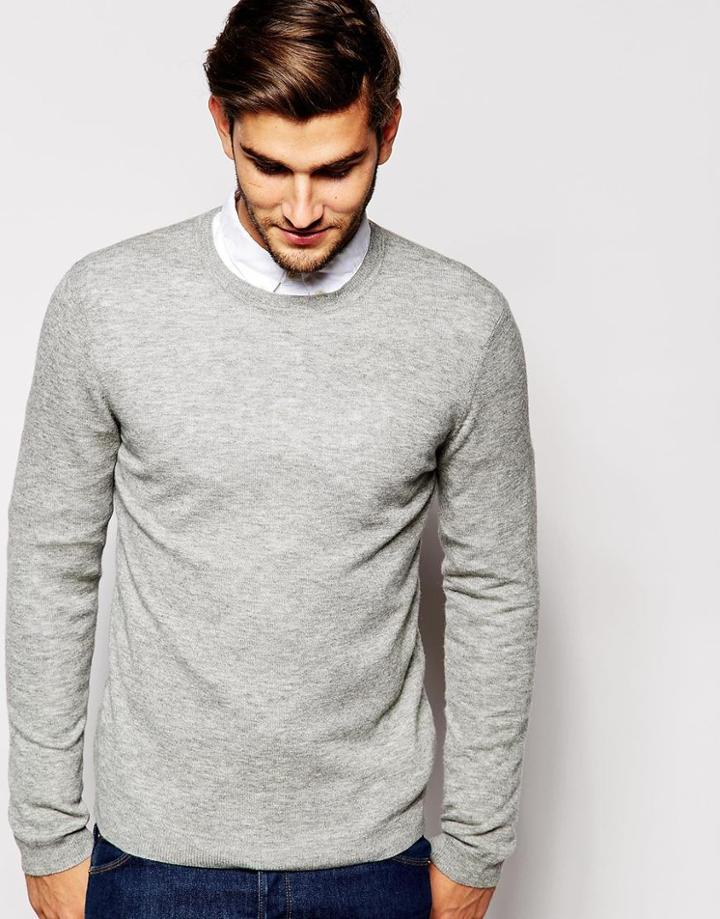 Asos Merino Crew Neck Sweater - Gray Marl