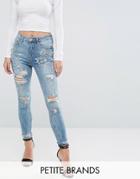 New Look Petite Encrusted Ripped Skinny Jeans - Blue