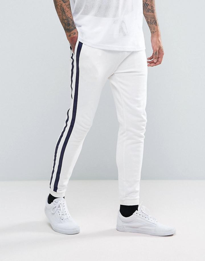 Asos Skinny Joggers With Taping In White - White