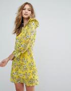 Vero Moda Floral Ruffle Skater Dress - Yellow