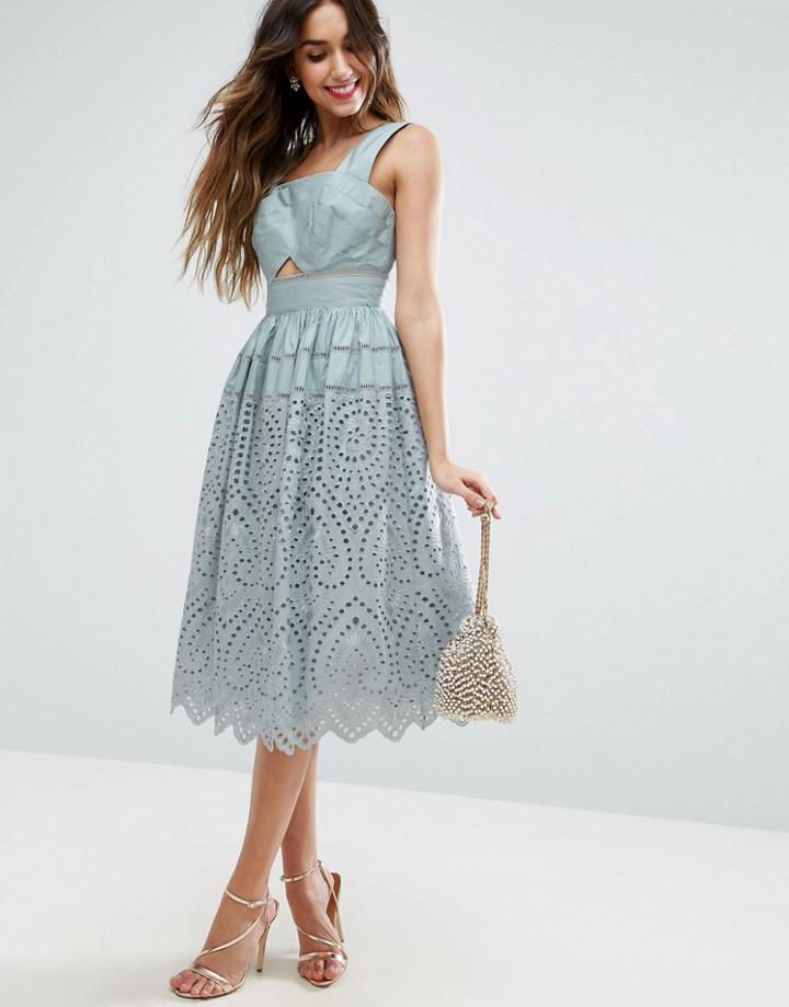 Asos Broderie Prom Dress - Blue