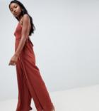 Parallel Lines Wide Leg Split Jumpsuit With Tie Back And Ladder Insert - Red