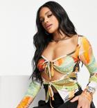 Asyou Butterfly Slit Hem Top In Print-multi