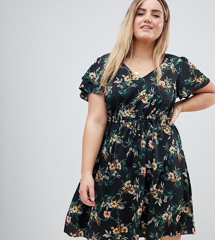 New Look Curve Floral Dress - Black