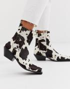 Asos Design Ambition Premium Leather Metal Toe Western Boots In Cow Pony-multi