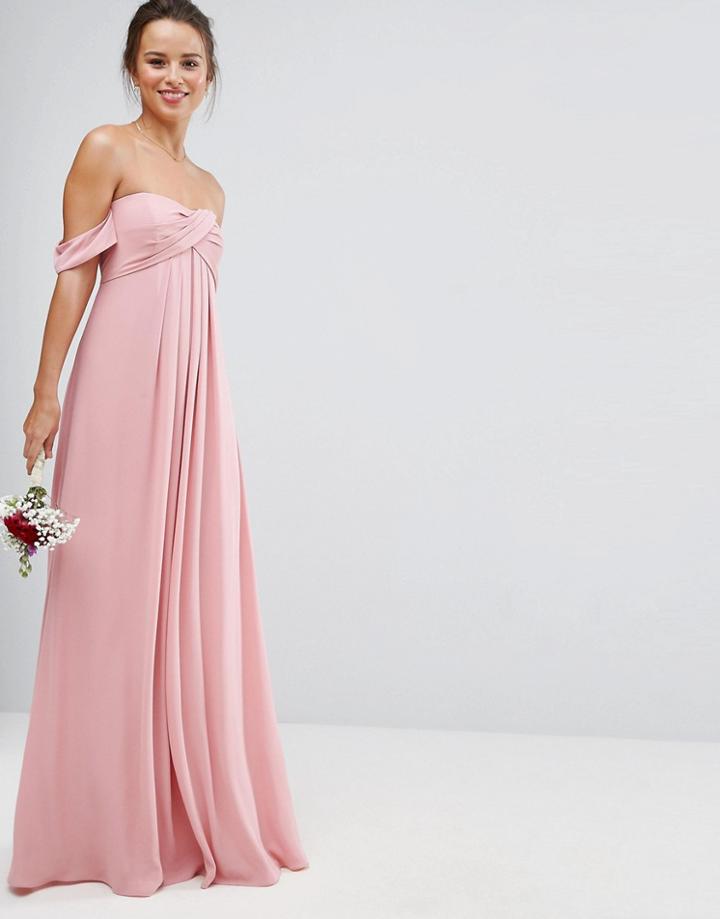 Asos Wedding Bandeau Tie Front Maxi Dress - Pink