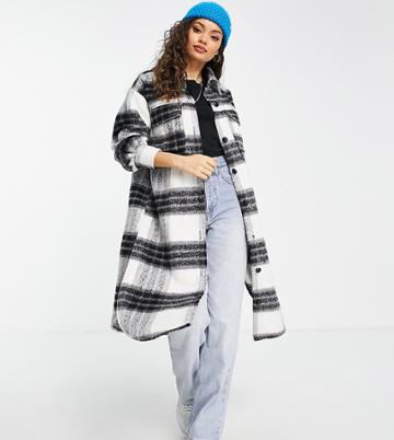 Violet Romance Petite Longline Brushed Check Coat-black