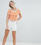 Weekday High Waist Mom Short With Raw Hem-white