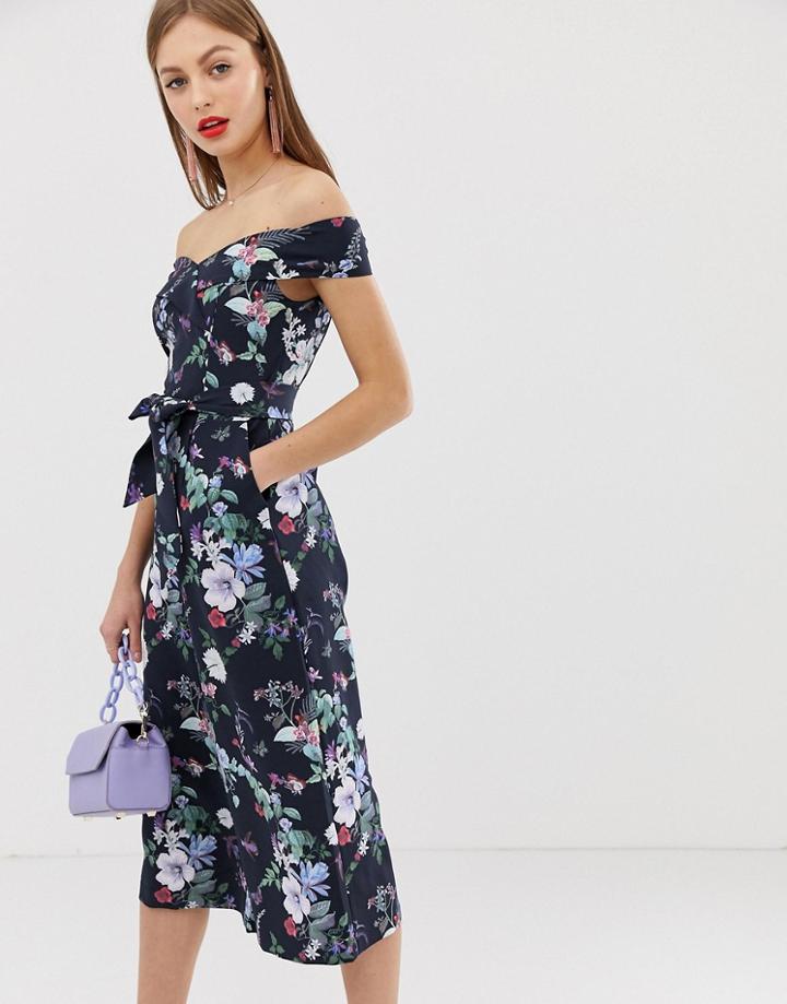 Oasis Bardot Jumpsuit In Floral Print - Blue