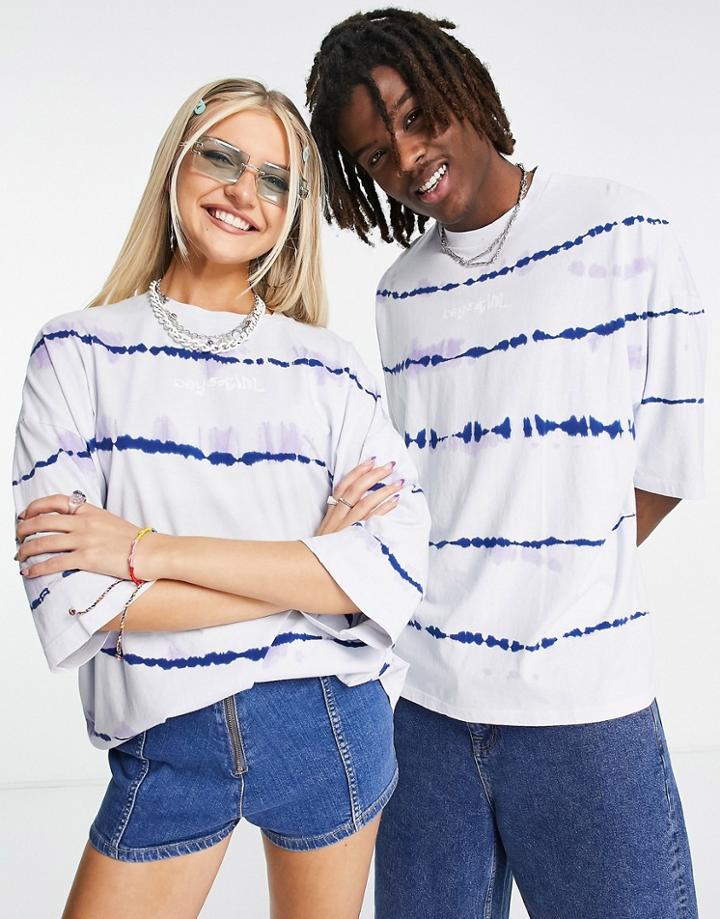 Asos Daysocial Unisex Oversized T-shirt With Tie Dye Stripe In Blue