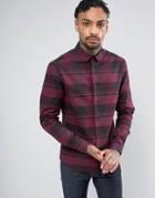 Asos Slim Check Shirt With Stretch In Burgundy - Red