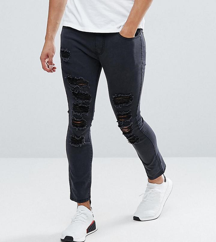Liquor N Poker Black Wash Ripped Cropped Skinny Jeans - Black
