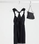 Asos Design Petite Knot Strap Pleated Mini Exclusive Dress In Black