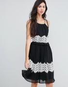 Endless Rose Midi Dress With Contrast Lace Detail - Black