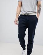 Asos Design Skinny Joggers In Navy With Contrast Wasitband - Beige